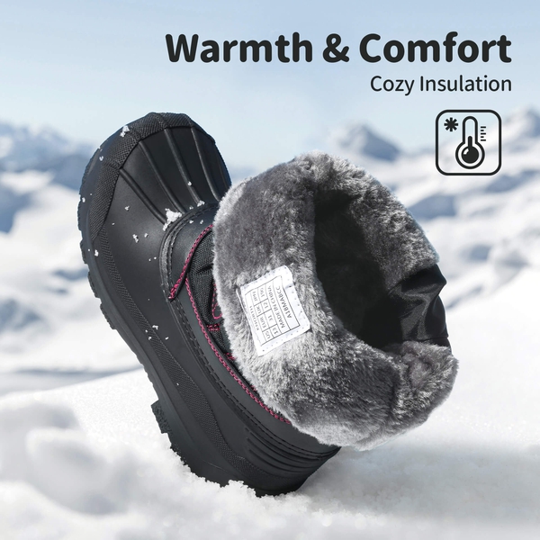 Kids Waterproof Shell Bottom Snow Boots - BLACK FUCHSIA - 2